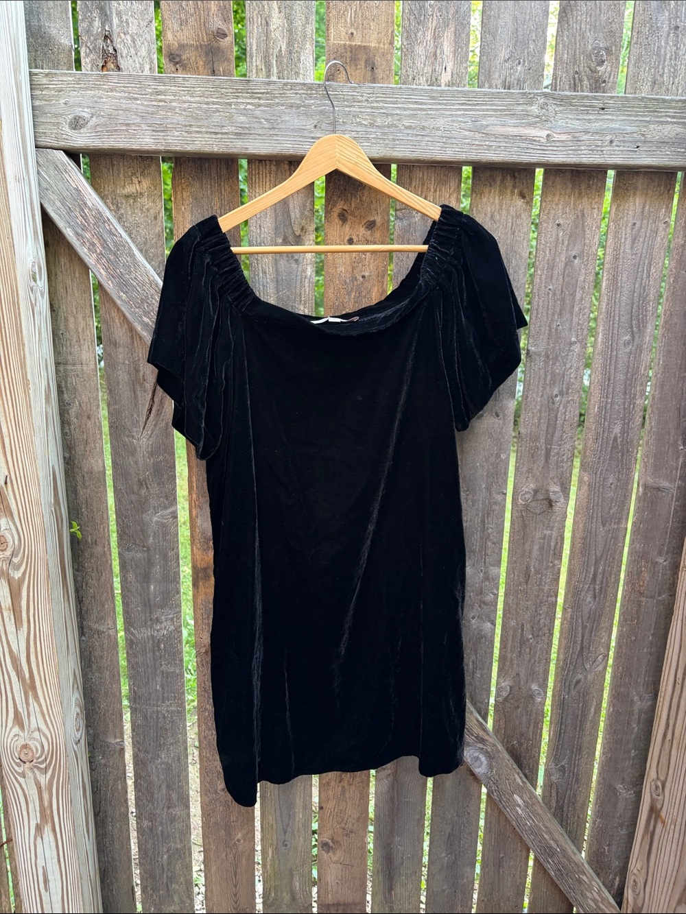 LOFT Black Velvet Mini Dress with Short Puff Sleeves